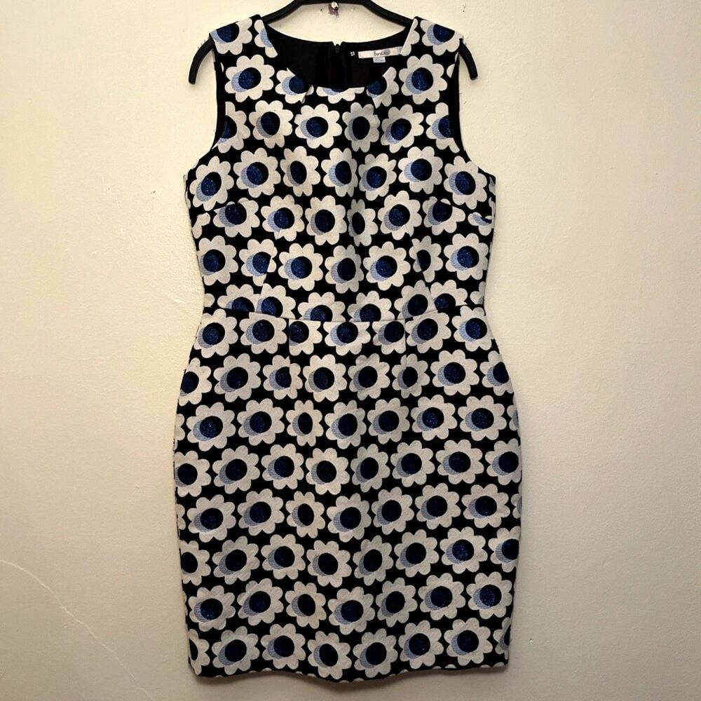 BODEN Harriet Floral Daisy Jacquard Cottage Whimsygoth Sheath Dress, Black- 14
